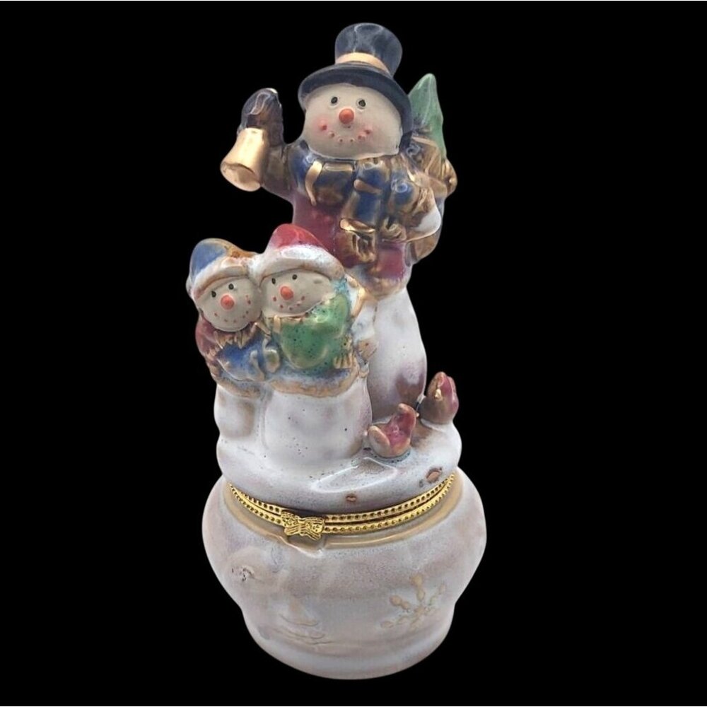 Kirklands Potters Garden Ceramic Snowman Keepsake Trinket Box Christmas Holiday